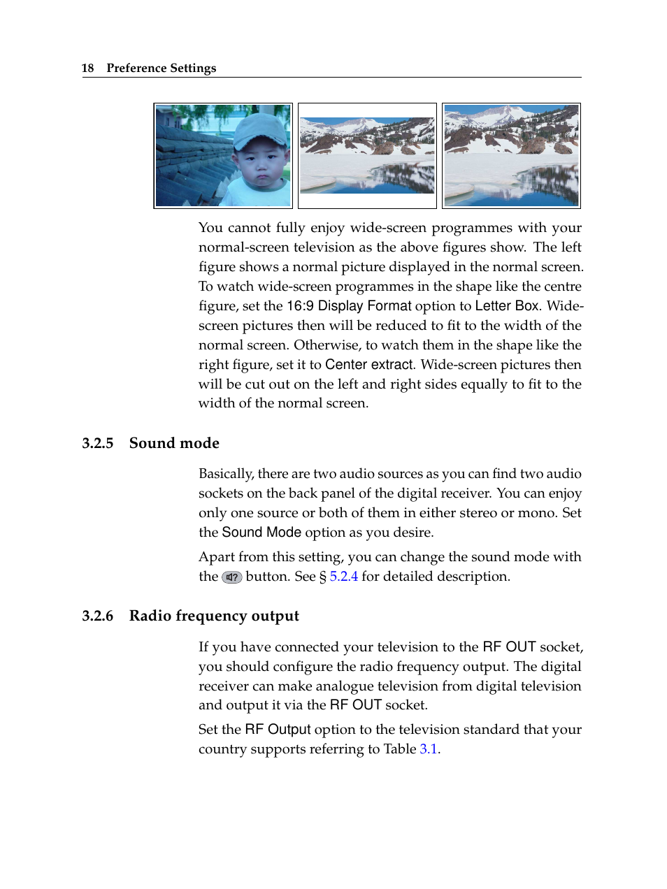 5 sound mode, 6 radio frequency output, Sound mode | Radio frequency output | Topfield TF6400IR User Manual | Page 24 / 64