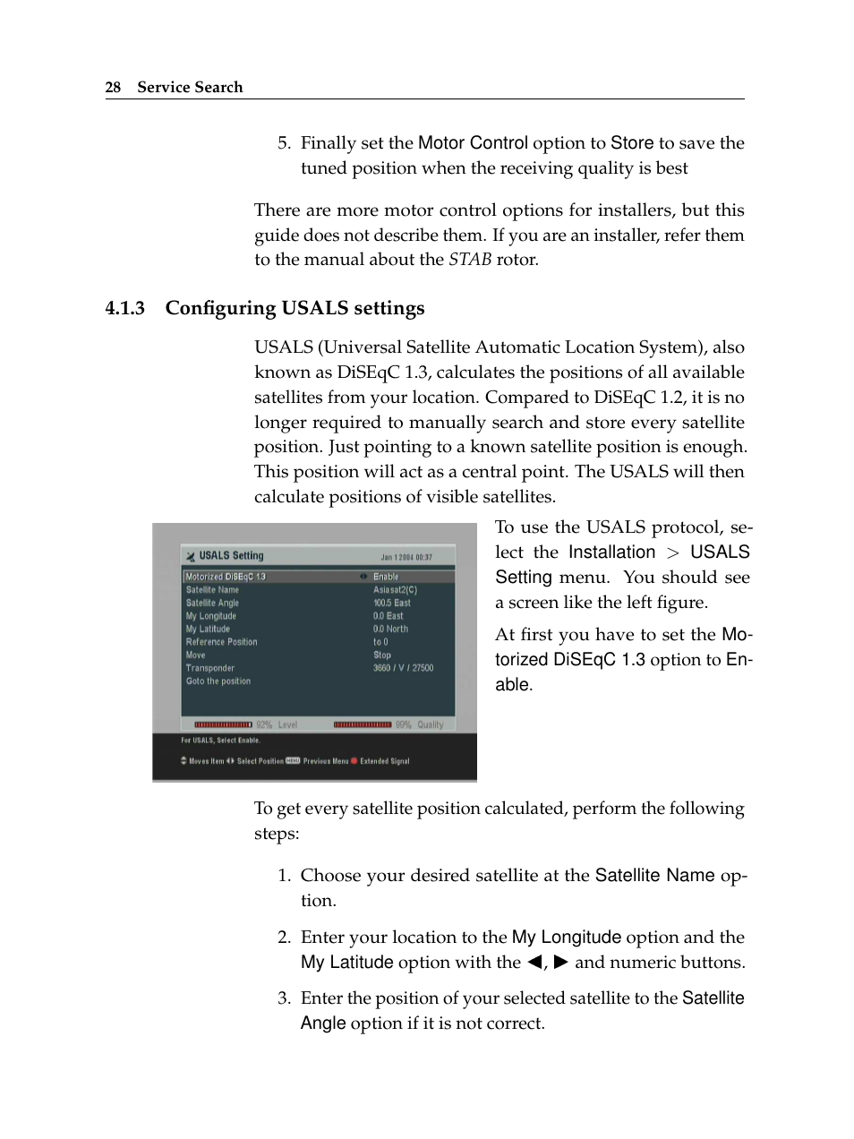 3 configuring usals settings, Configuring usals settings | Topfield TF6400IR User Manual | Page 34 / 64