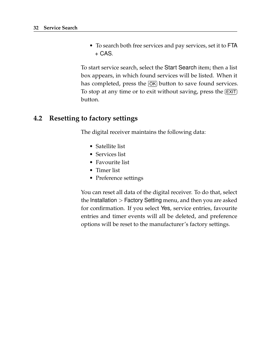 2 resetting to factory settings, Resetting to factory settings | Topfield TF6400IR User Manual | Page 38 / 64