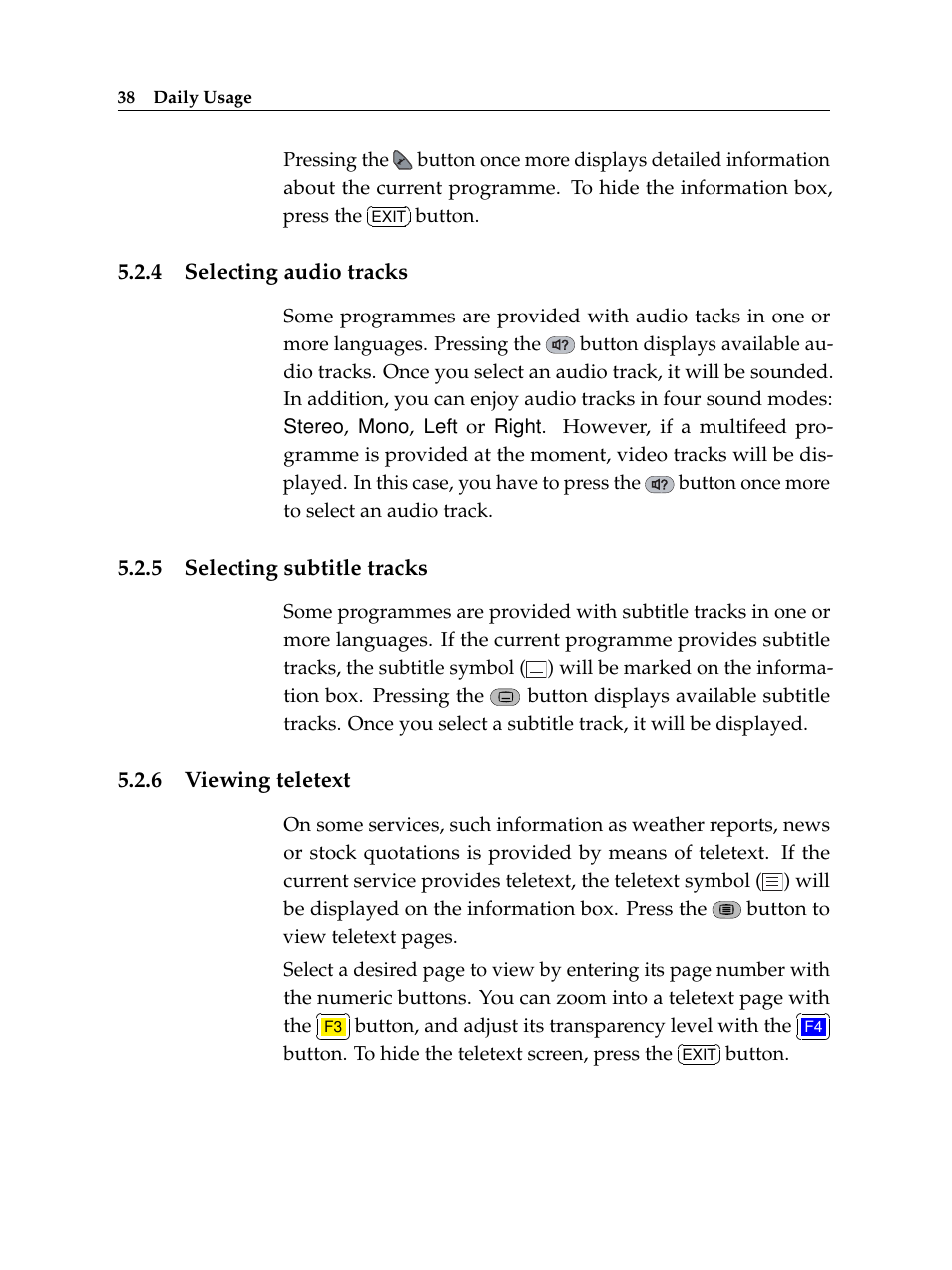 4 selecting audio tracks, 5 selecting subtitle tracks, 6 viewing teletext | Selecting audio tracks, Selecting subtitle tracks, Viewing teletext | Topfield TF6400IR User Manual | Page 44 / 64
