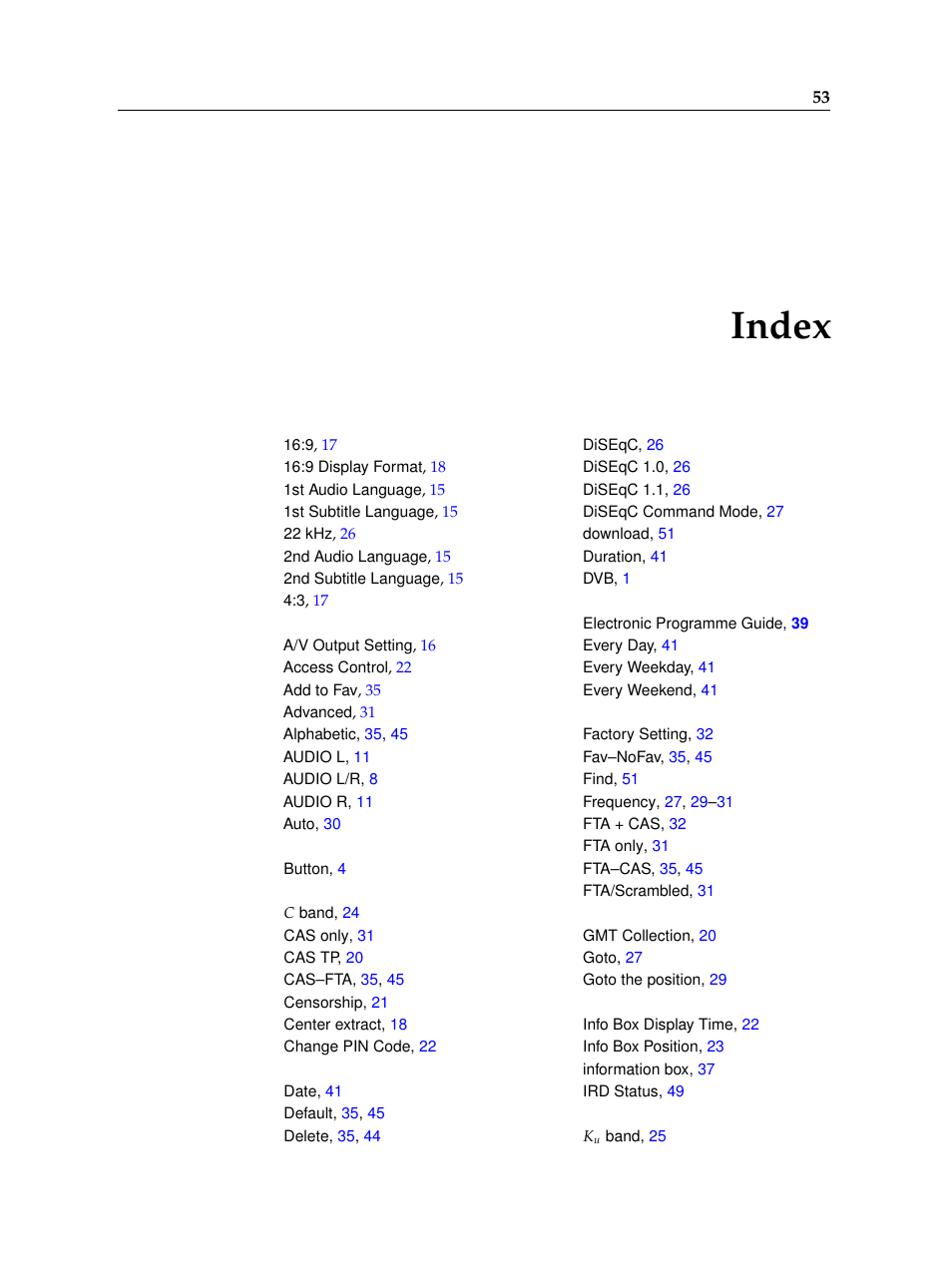 Index | Topfield TF6400IR User Manual | Page 59 / 64