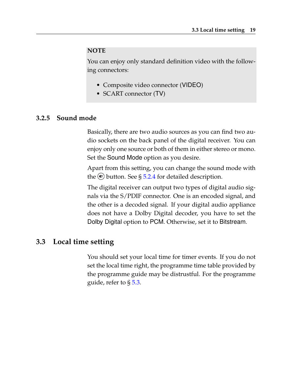 5 sound mode, 3 local time setting, Sound mode | Local time setting | Topfield High Defninition Digital Satellite Receiver HV7700 HSCI User Manual | Page 25 / 64