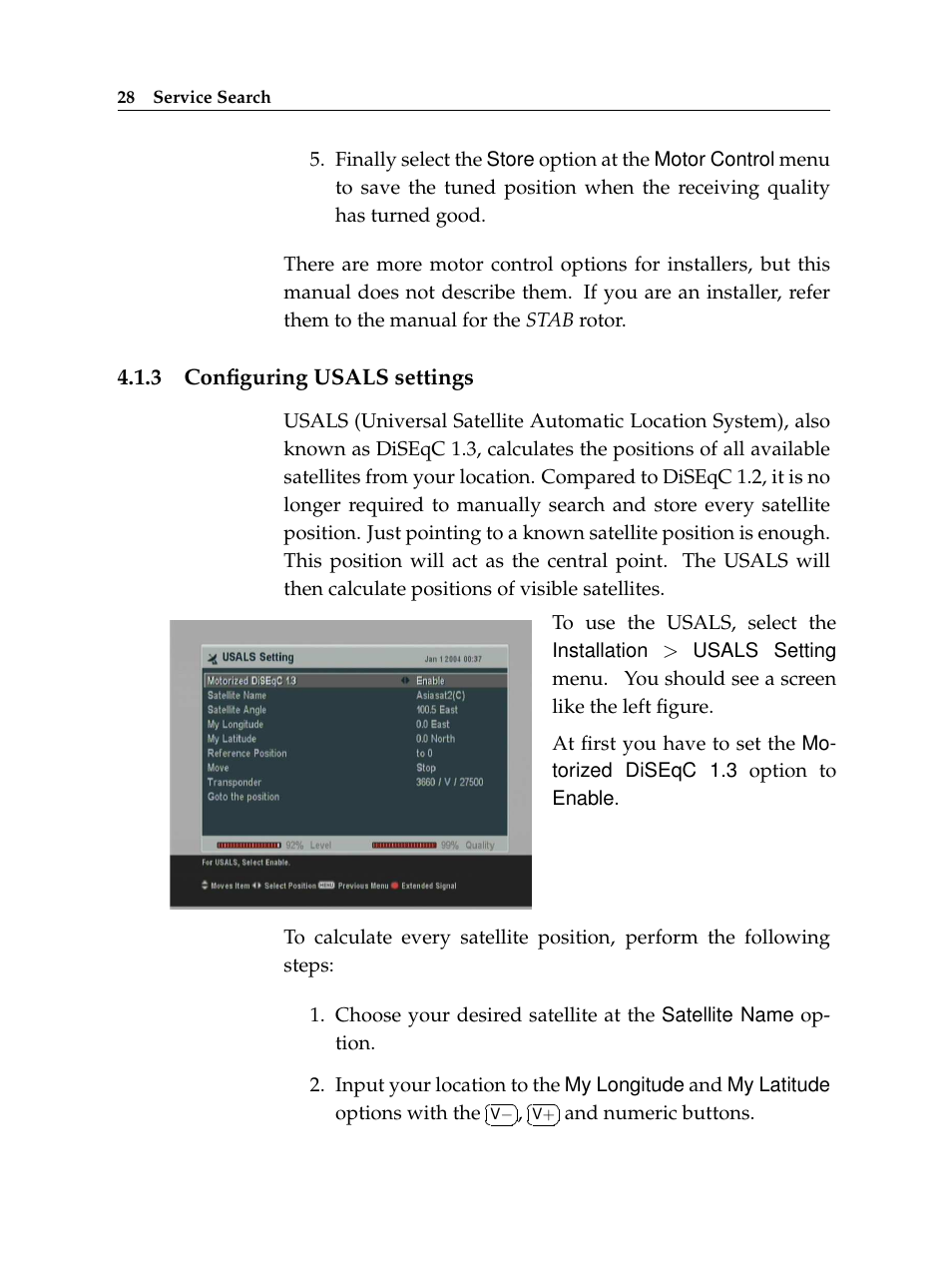 3 configuring usals settings, Configuring usals settings | Topfield High Defninition Digital Satellite Receiver HV7700 HSCI User Manual | Page 34 / 64