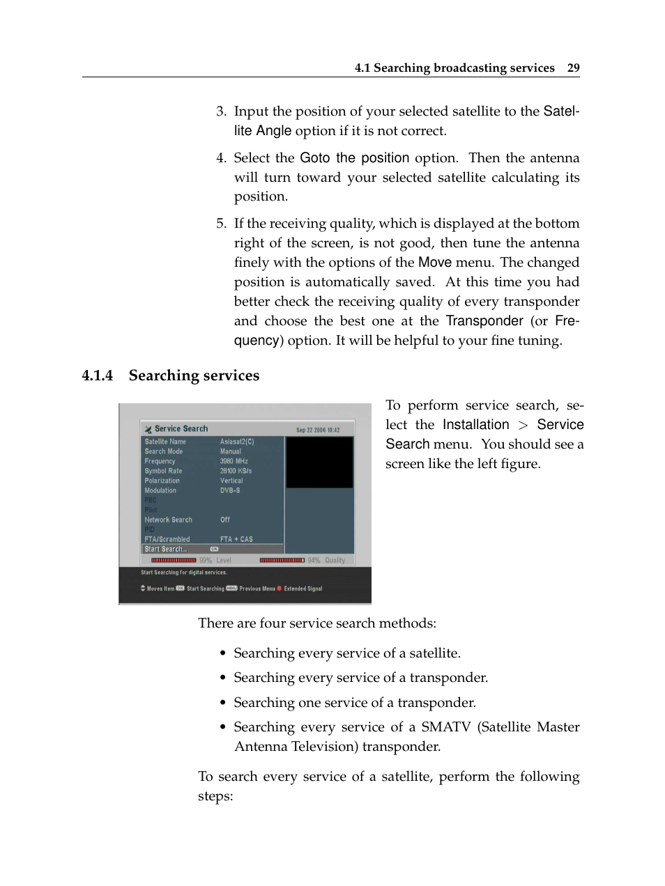 4 searching services, Searching services | Topfield High Defninition Digital Satellite Receiver HV7700 HSCI User Manual | Page 35 / 64