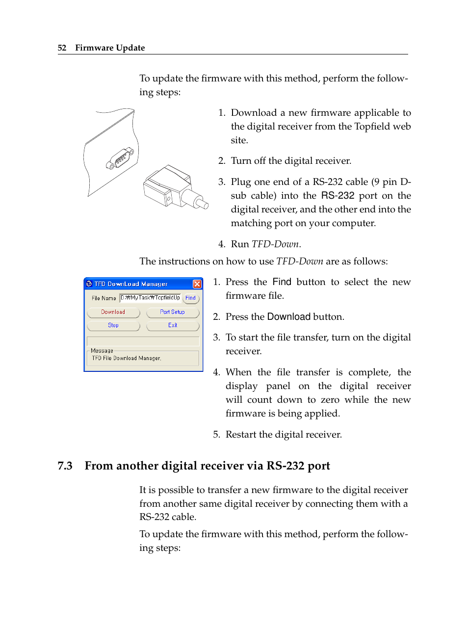 3 from another digital receiver via rs-232 port, From another digital receiver via rs-232 port | Topfield High Defninition Digital Satellite Receiver HV7700 HSCI User Manual | Page 58 / 64