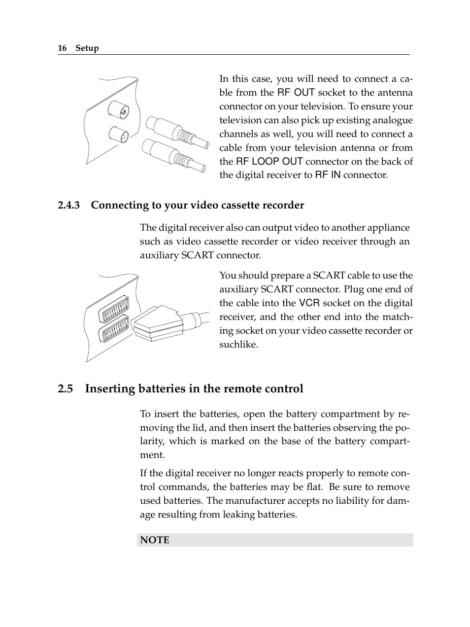 3 connecting to your video cassette recorder, 5 inserting batteries in the remote control, Connecting to your video cassette recorder | Inserting batteries in the remote control | Topfield TF 5400 PVR User Manual | Page 22 / 92