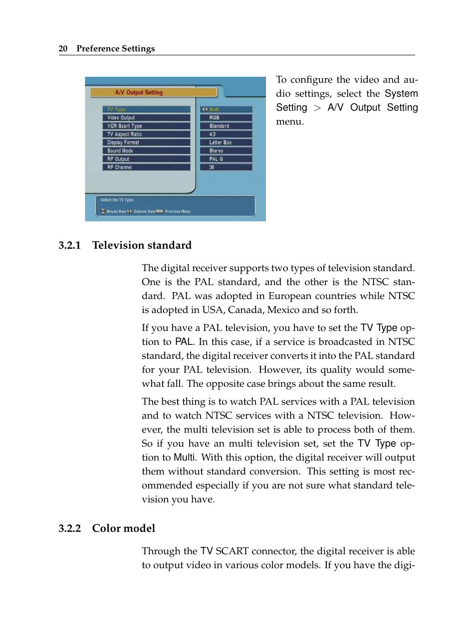 1 television standard, 2 color model, Television standard | Color model | Topfield TF 5400 PVR User Manual | Page 26 / 92