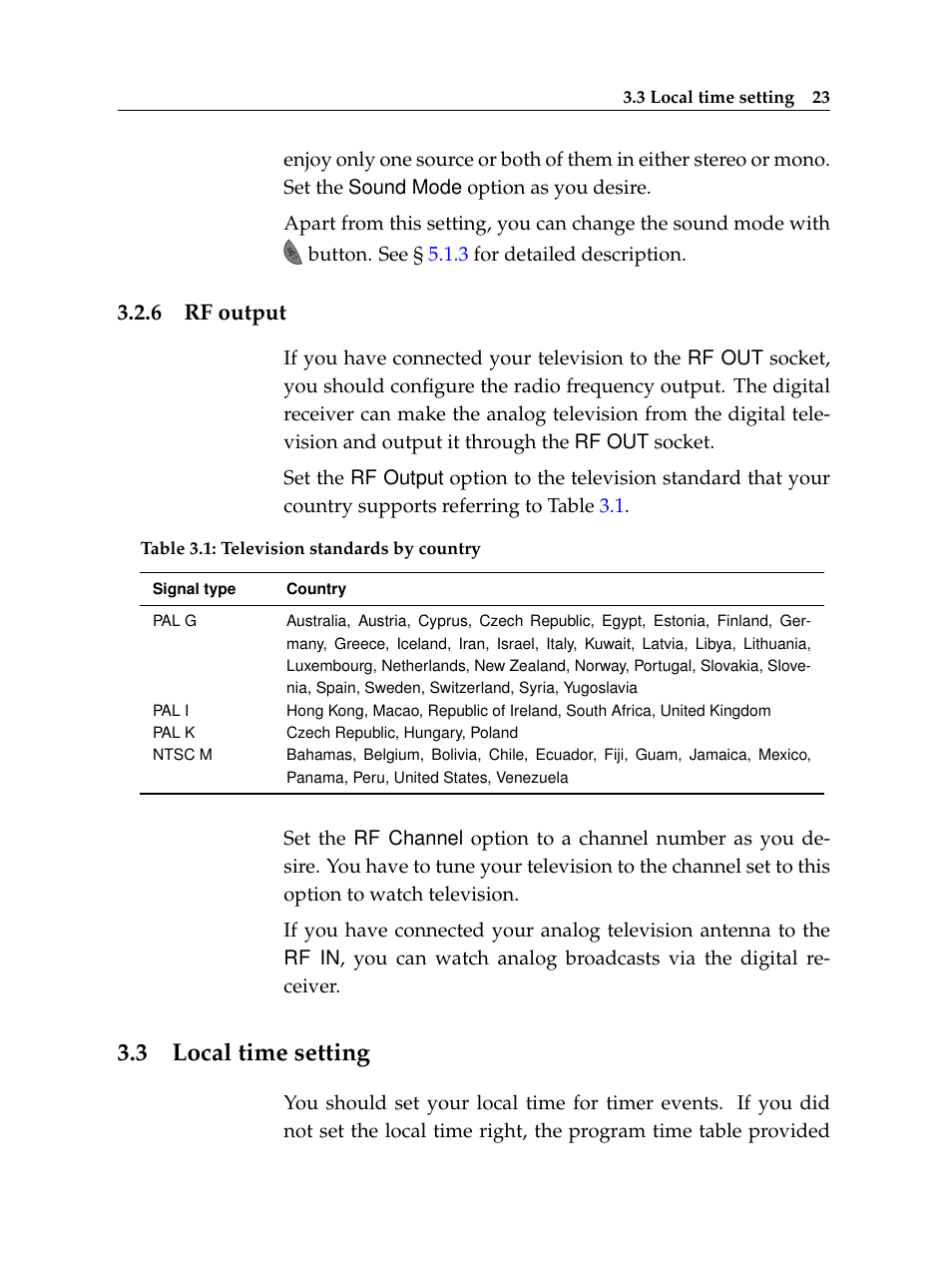 6 rf output, 3 local time setting, Rf output | Local time setting | Topfield TF 5400 PVR User Manual | Page 29 / 92