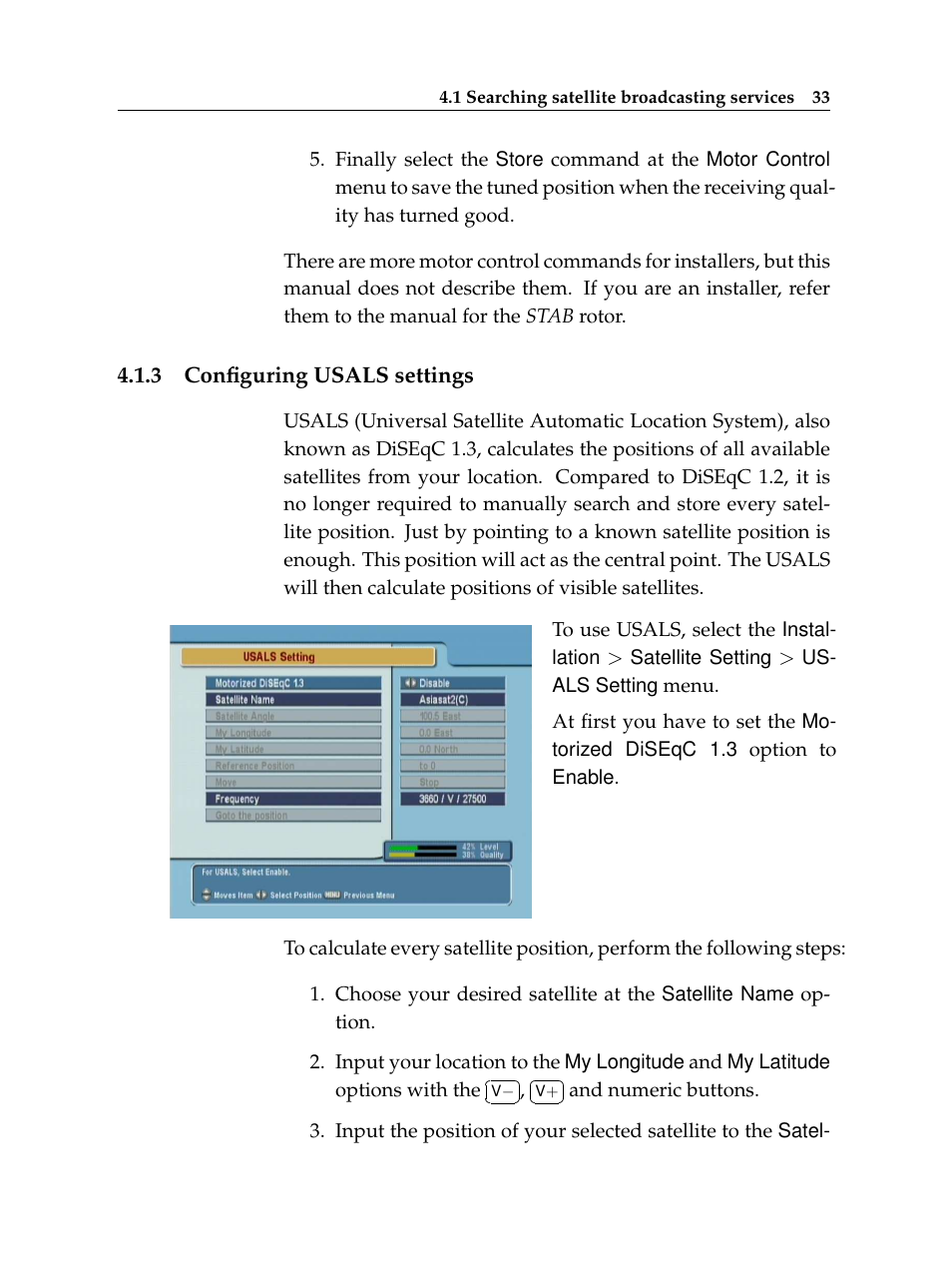 3 configuring usals settings, Configuring usals settings | Topfield TF 5400 PVR User Manual | Page 39 / 92