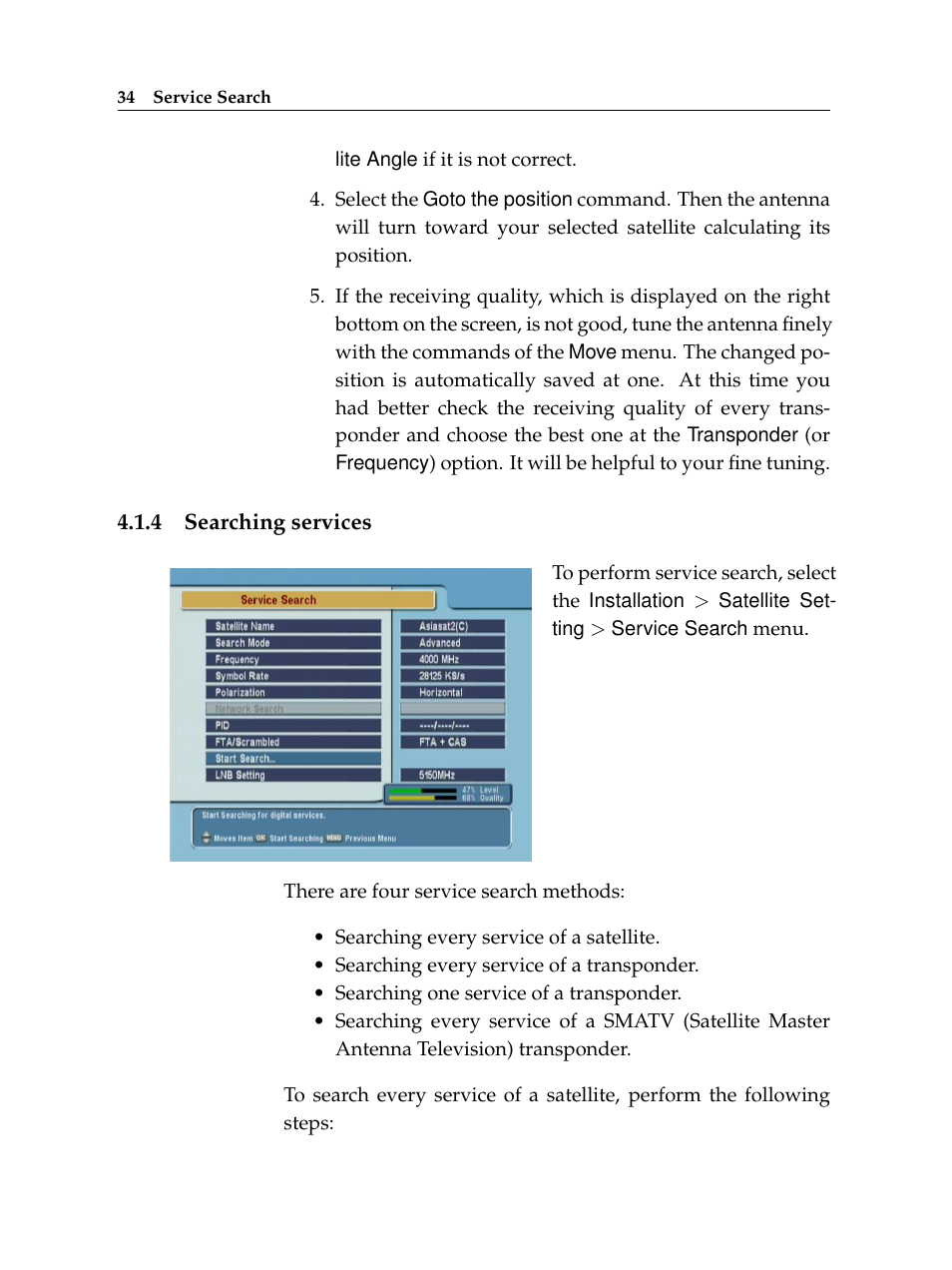 4 searching services, Searching services | Topfield TF 5400 PVR User Manual | Page 40 / 92