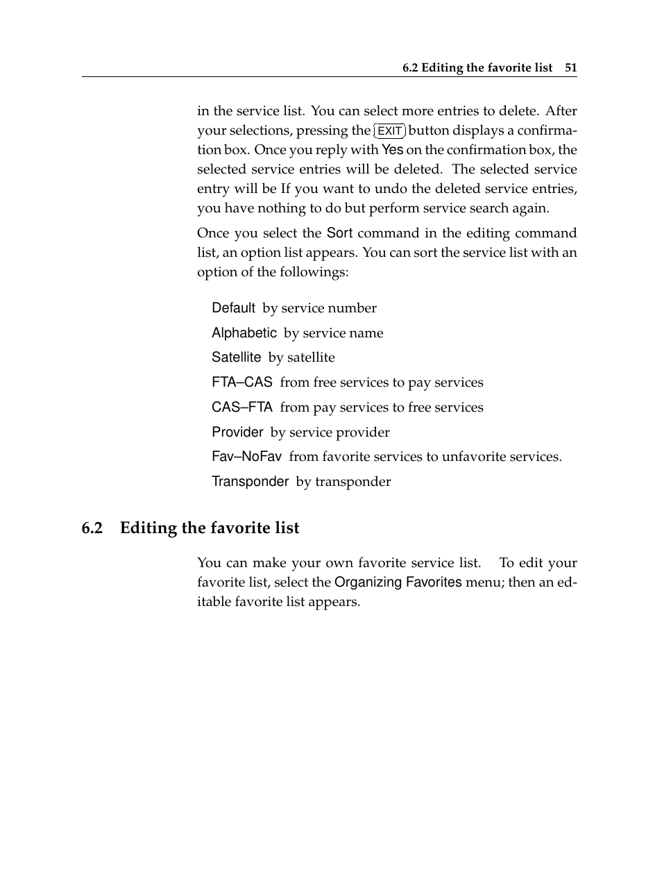 2 editing the favorite list, Editing the favorite list | Topfield TF 5400 PVR User Manual | Page 57 / 92