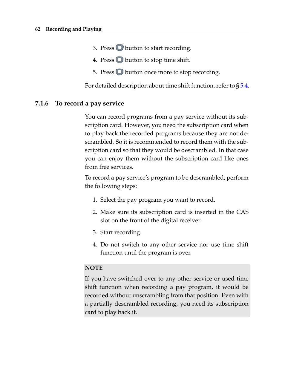 6 to record a pay service, To record a pay service | Topfield TF 5400 PVR User Manual | Page 68 / 92