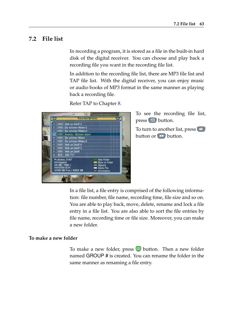 2 file list, File list | Topfield TF 5400 PVR User Manual | Page 69 / 92