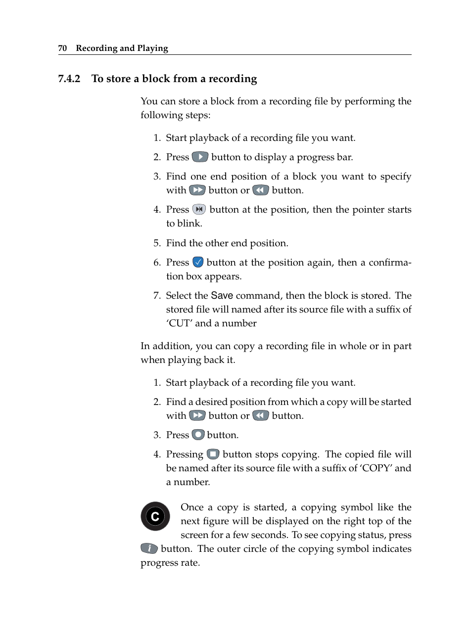 2 to store a block from a recording, To store a block from a recording | Topfield TF 5400 PVR User Manual | Page 76 / 92