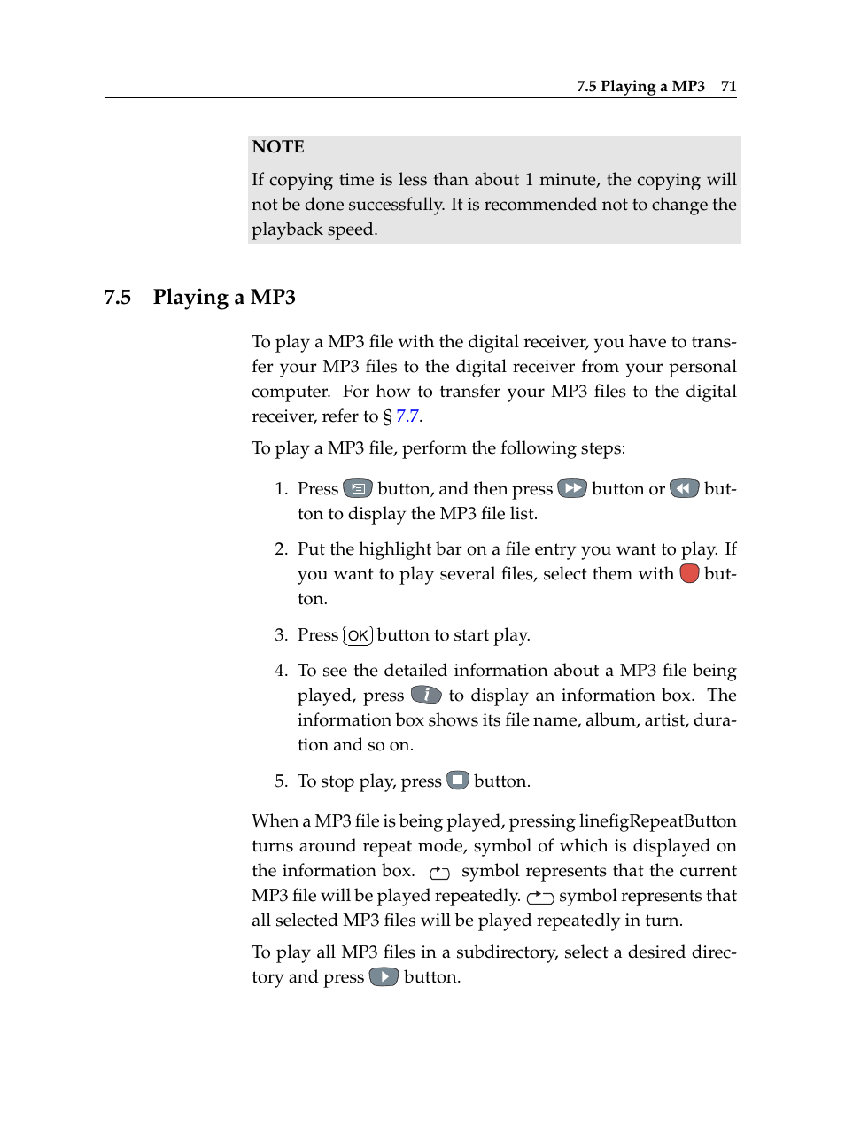 5 playing a mp3, Playing a mp3 | Topfield TF 5400 PVR User Manual | Page 77 / 92