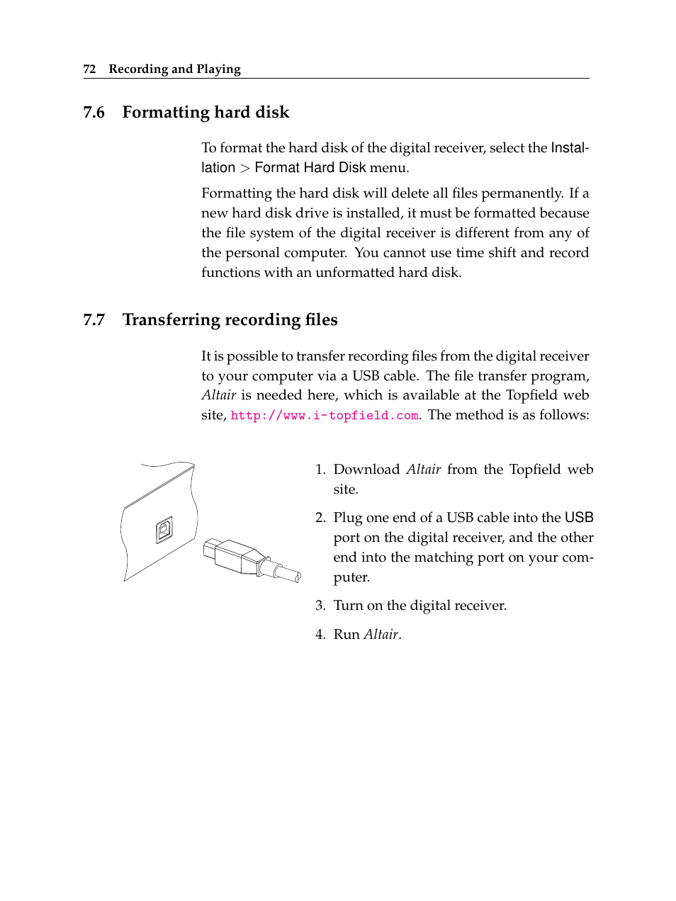 6 formatting hard disk, 7 transferring recording files, Formatting hard disk | Transferring recording files | Topfield TF 5400 PVR User Manual | Page 78 / 92