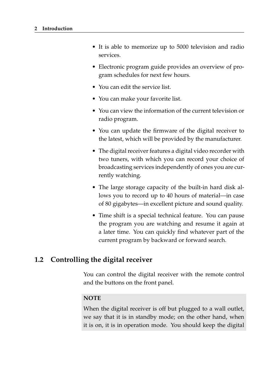 2 controlling the digital receiver, Controlling the digital receiver | Topfield TF 5400 PVR User Manual | Page 8 / 92