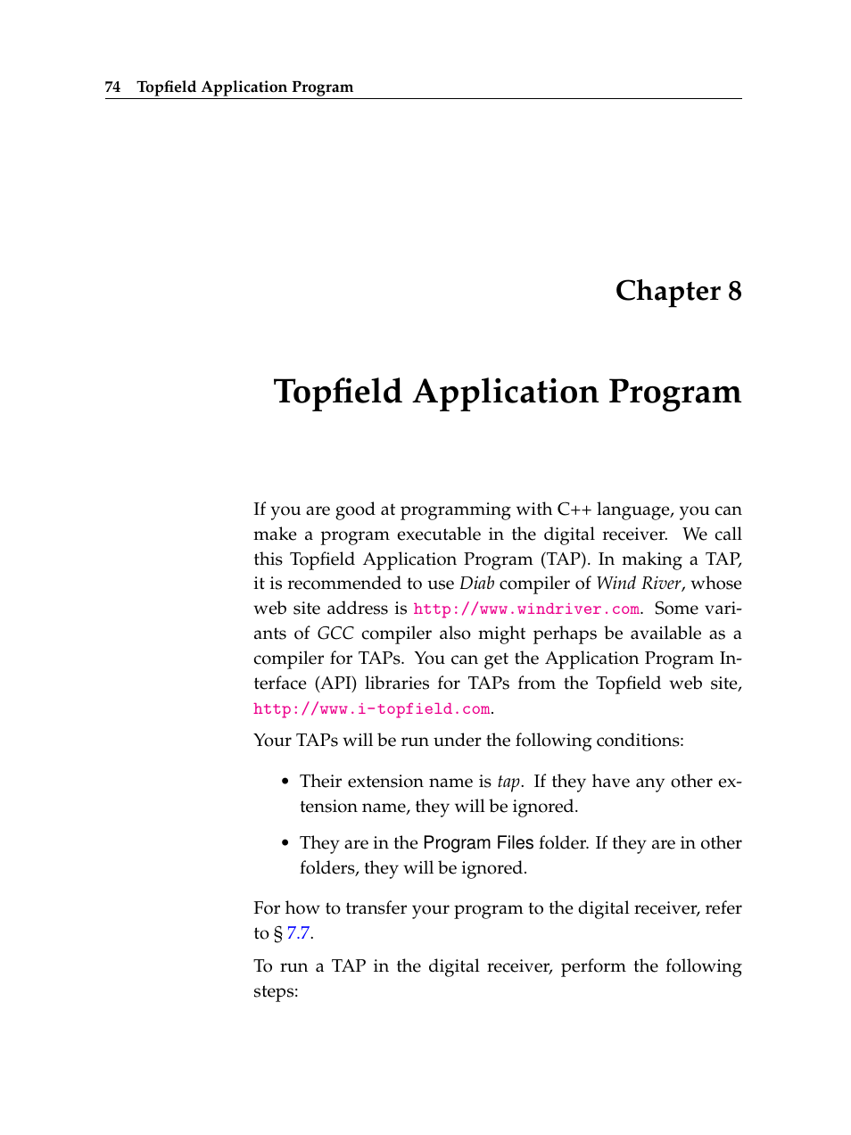 8 topfield application program, Topfield application program, Chapter 8 | Topfield TF 5400 PVR User Manual | Page 80 / 92