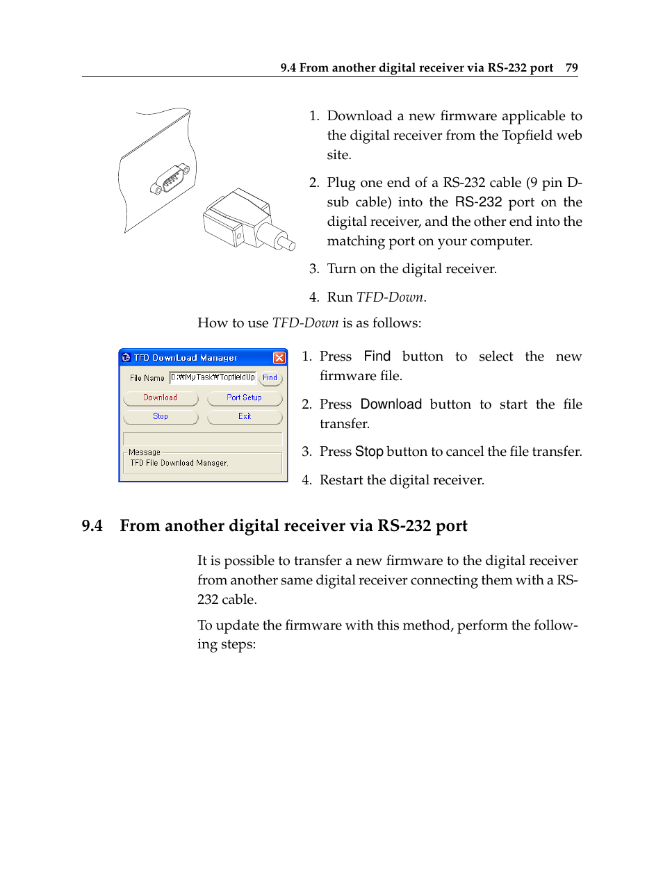 4 from another digital receiver via rs-232 port, From another digital receiver via rs-232 port | Topfield TF 5400 PVR User Manual | Page 85 / 92