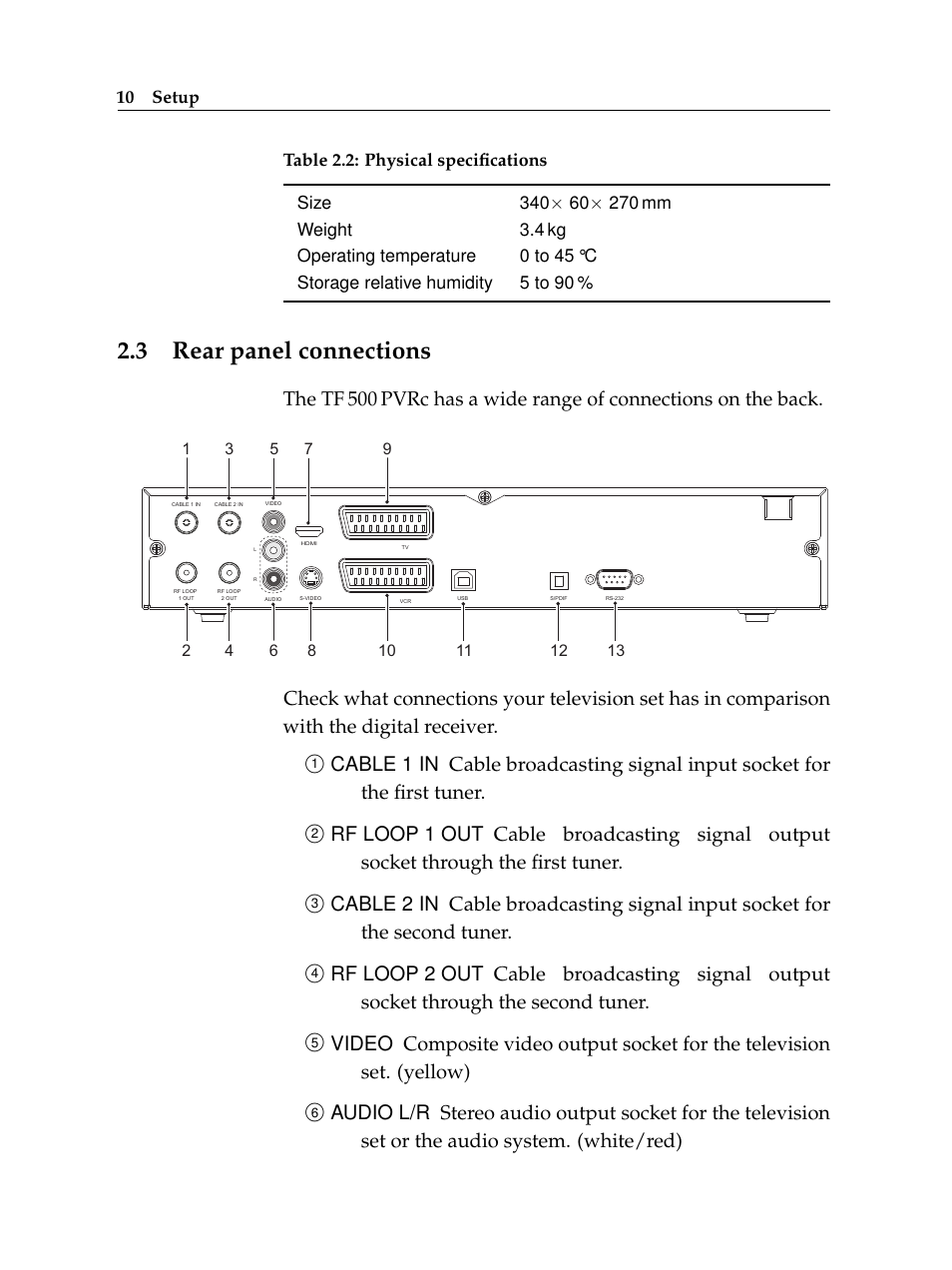 3 rear panel connections, Rear panel connections | Topfield TF 500 PVRC User Manual | Page 16 / 78