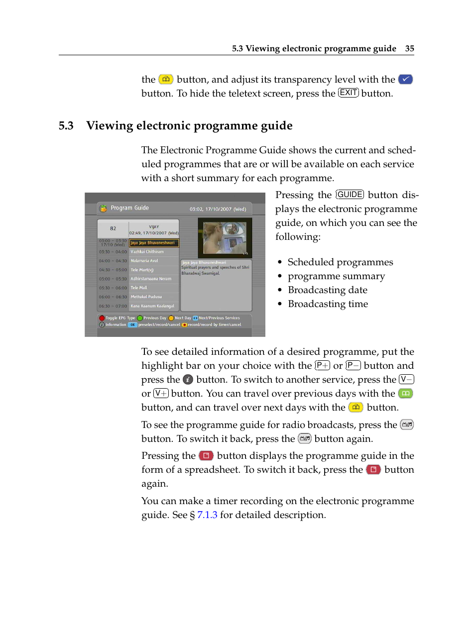 3 viewing electronic programme guide, Viewing electronic programme guide | Topfield TF 500 PVRC User Manual | Page 41 / 78