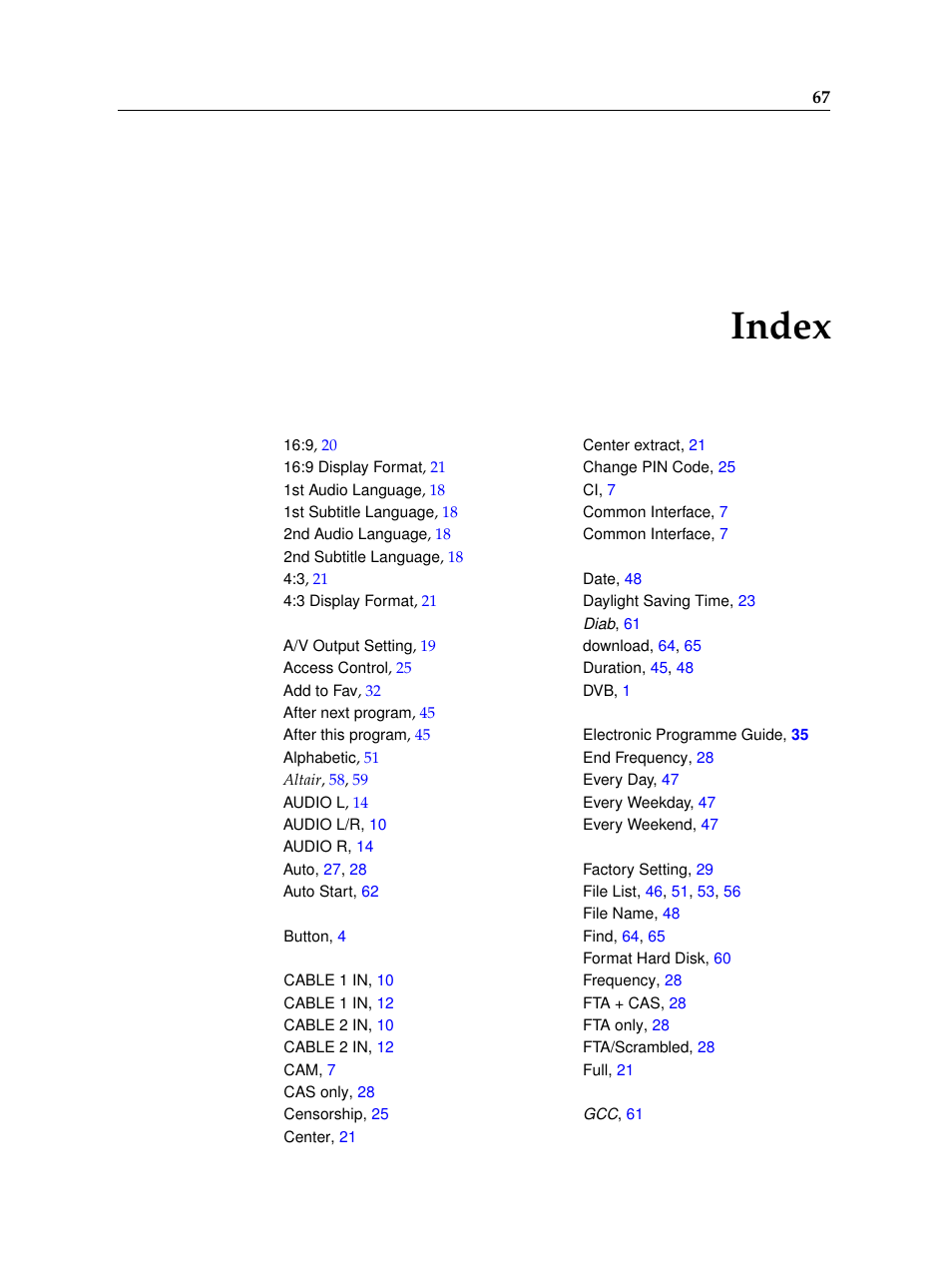 Index | Topfield TF 500 PVRC User Manual | Page 73 / 78