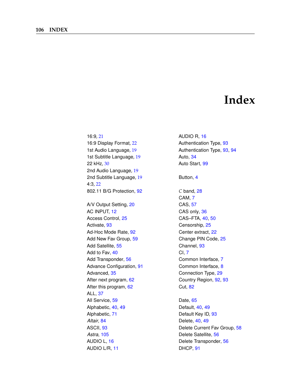 Index | Topfield TF 6000 PVR User Manual | Page 114 / 120