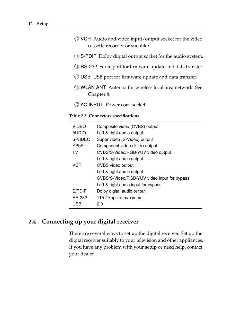 4 connecting up your digital receiver, Connecting up your digital receiver | Topfield TF 6000 PVR User Manual | Page 20 / 120