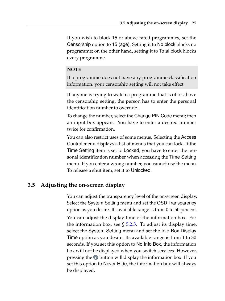 5 adjusting the on-screen display, Adjusting the on-screen display | Topfield TF 6000 PVR User Manual | Page 33 / 120
