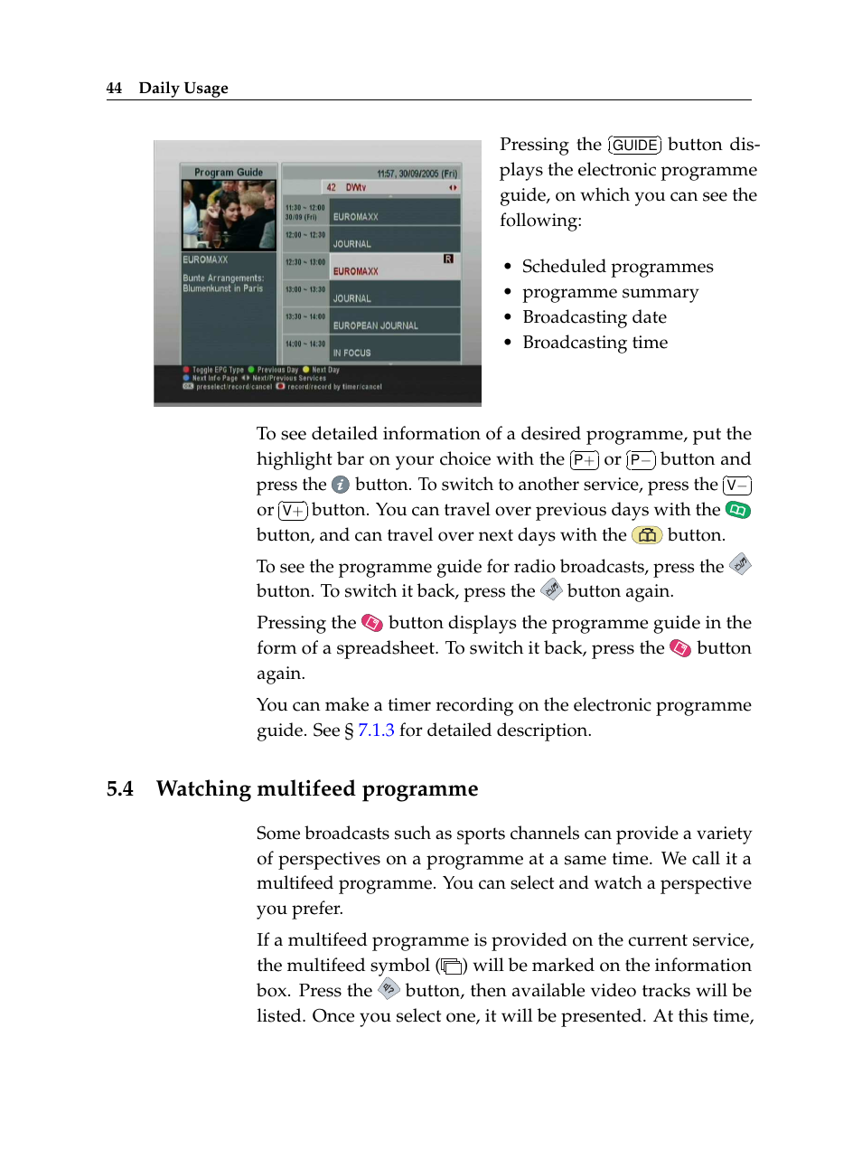 4 watching multifeed programme, Watching multifeed programme | Topfield TF 6000 PVR User Manual | Page 52 / 120