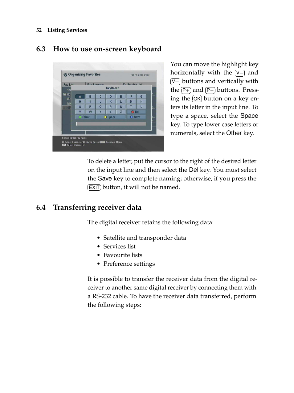 3 how to use on-screen keyboard, 4 transferring receiver data, How to use on-screen keyboard | Transferring receiver data | Topfield TF 6000 PVR User Manual | Page 60 / 120