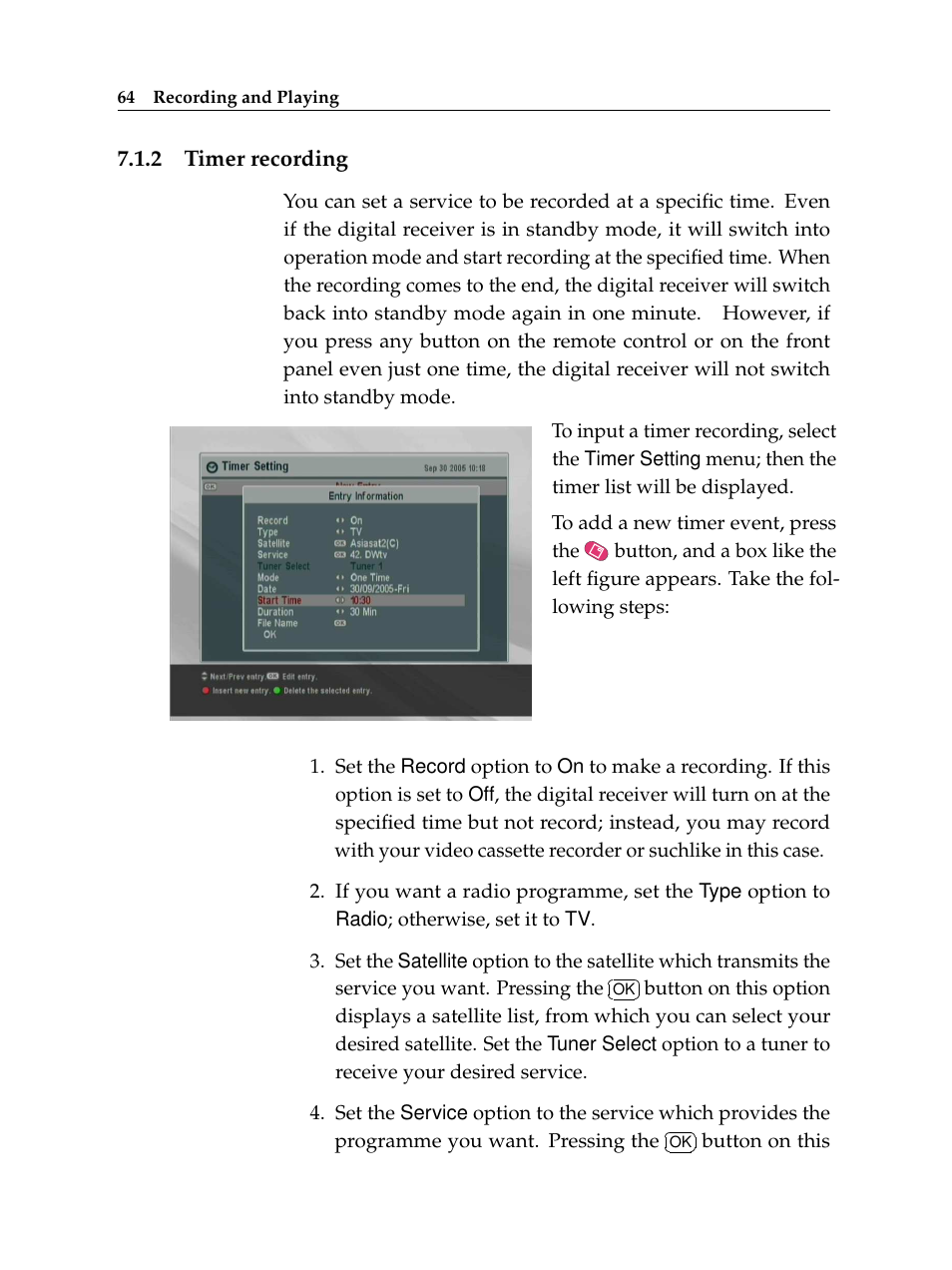 2 timer recording, Timer recording | Topfield TF 6000 PVR User Manual | Page 72 / 120