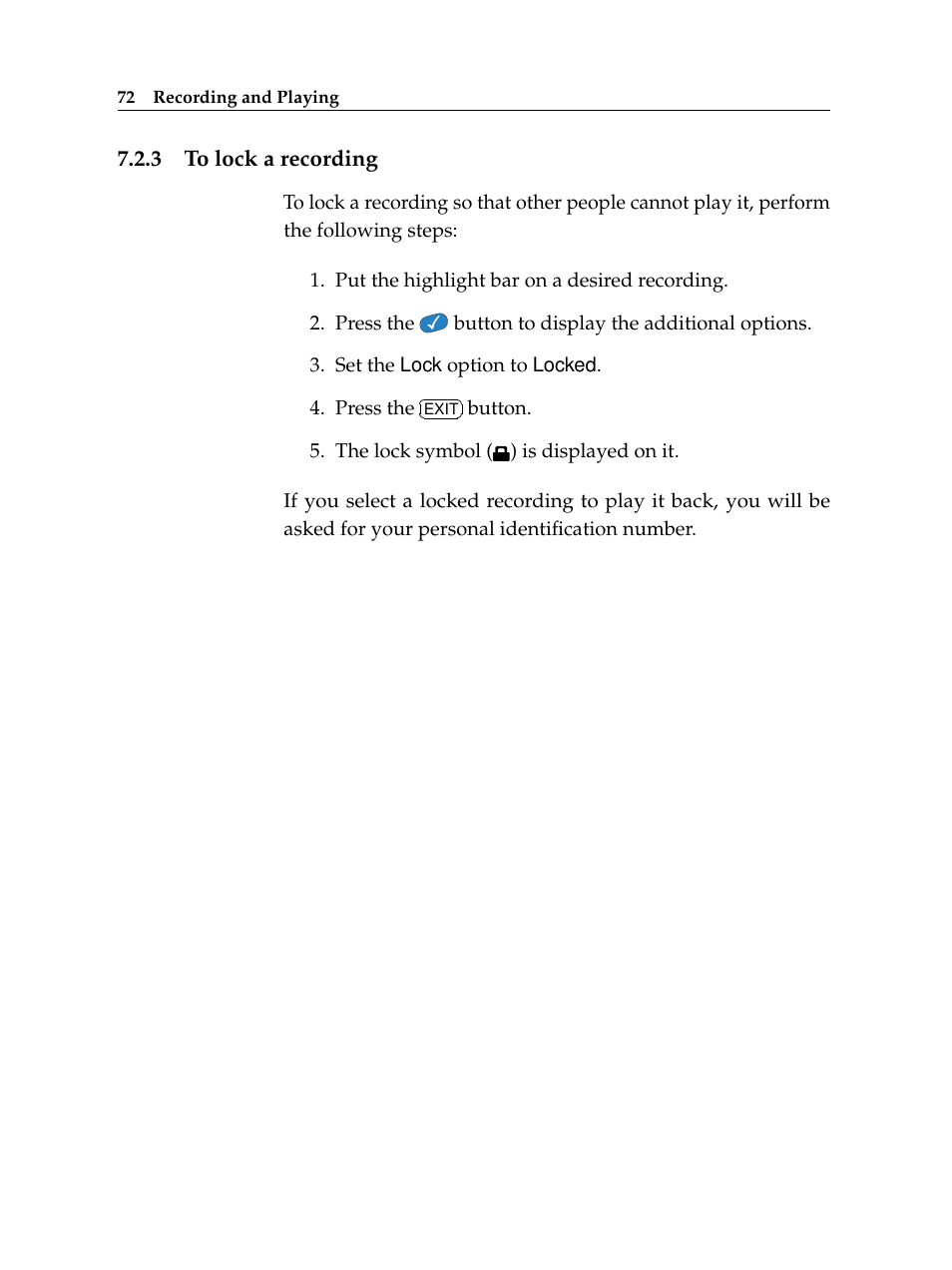 3 to lock a recording, To lock a recording | Topfield TF 6000 PVR User Manual | Page 80 / 120