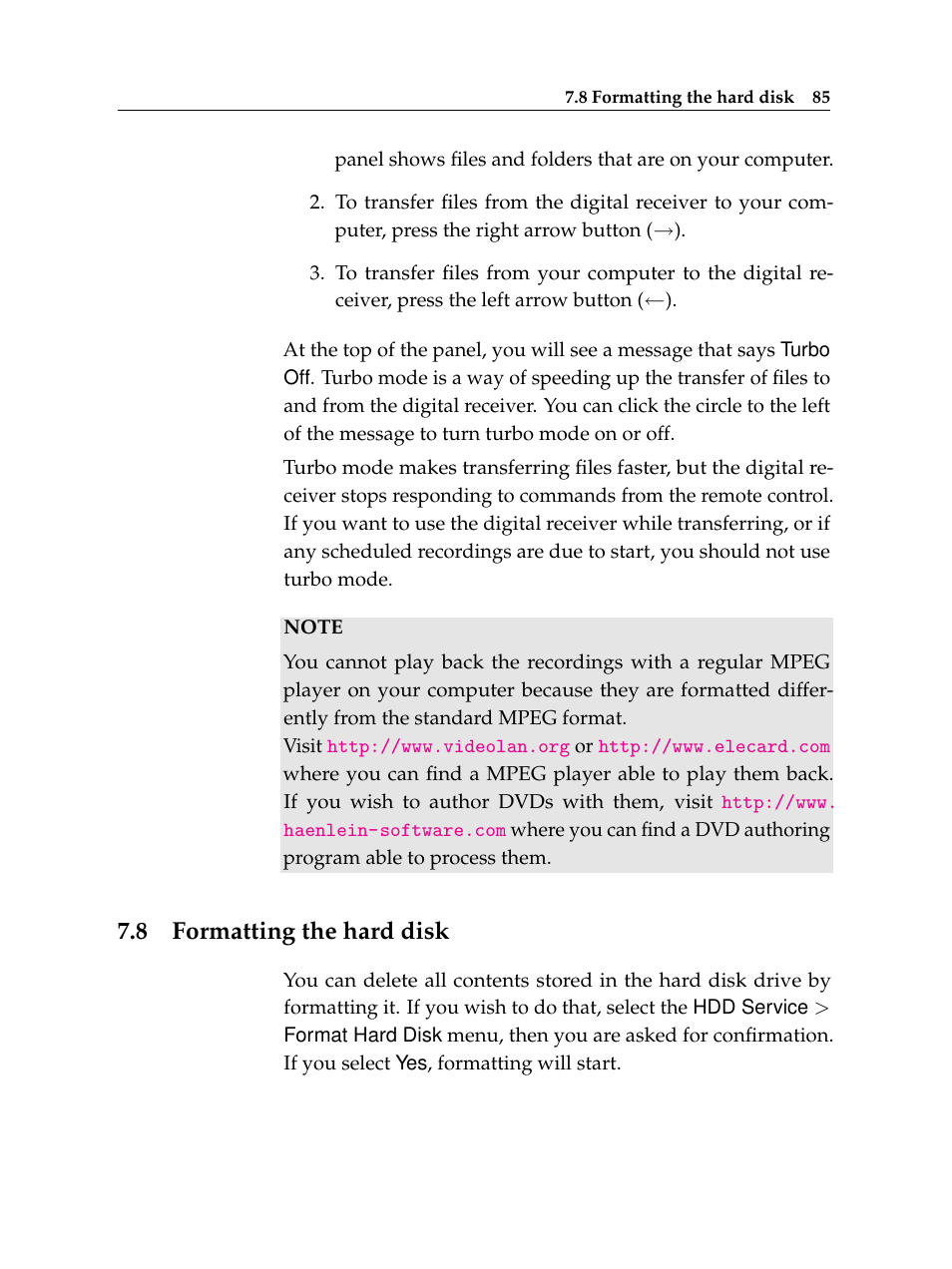 8 formatting the hard disk, Formatting the hard disk | Topfield TF 6000 PVR User Manual | Page 93 / 120