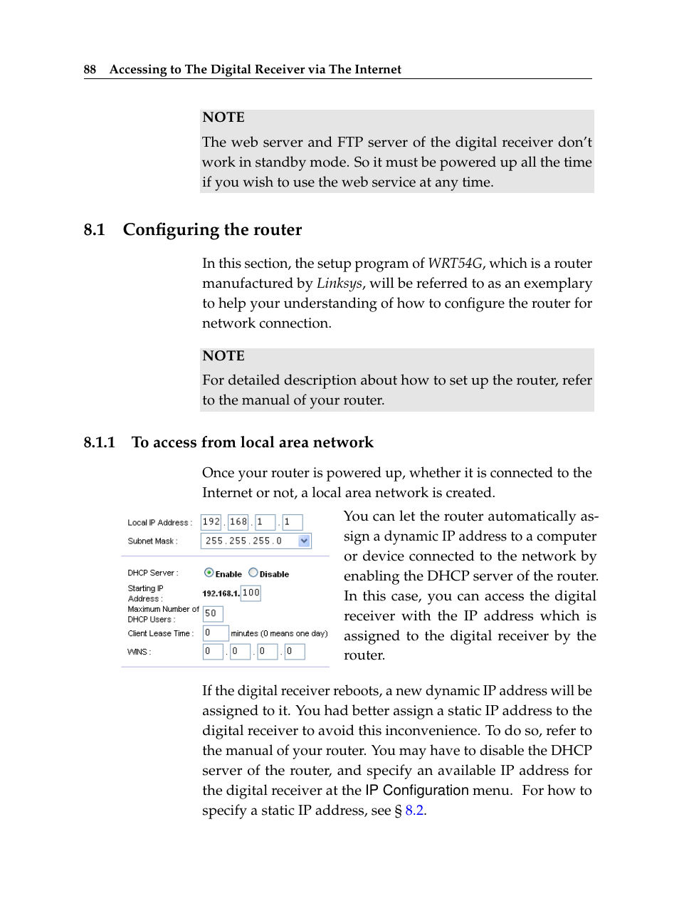 1 configuring the router, 1 to access from local area network, Configuring the router | To access from local area network | Topfield TF 6000 PVR User Manual | Page 96 / 120