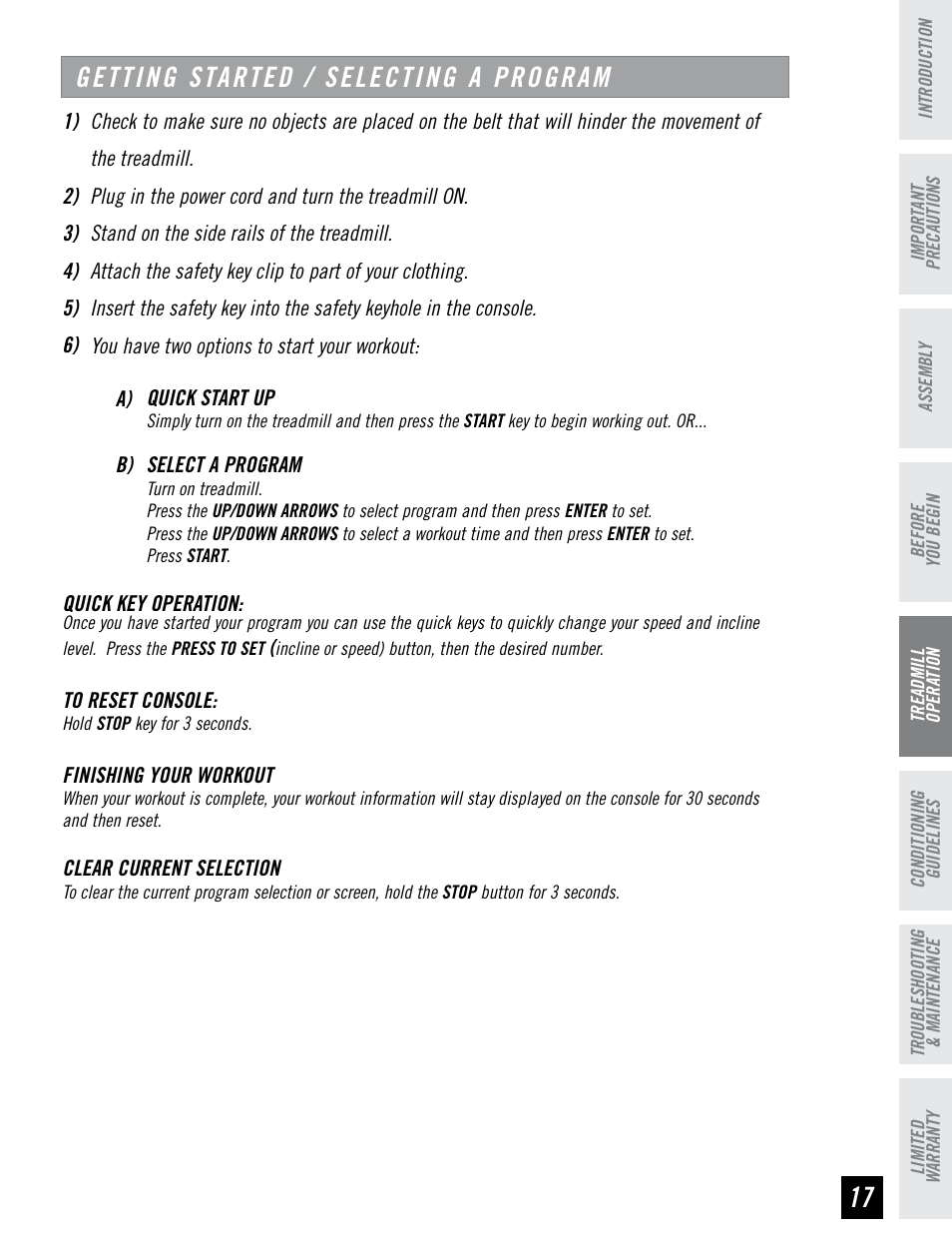 Getting started / selecting a program | Triumph 700T User Manual | Page 16 / 26