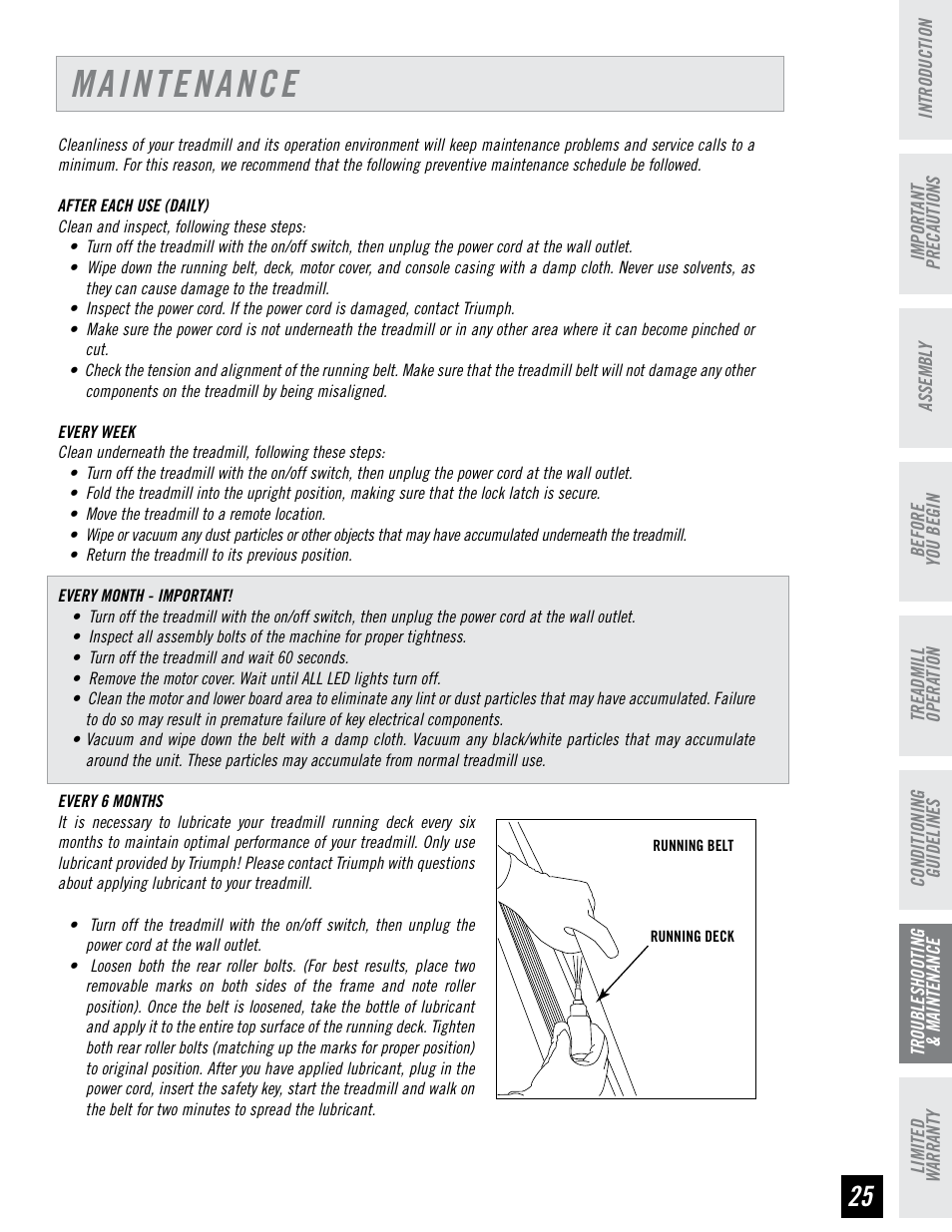 Maintenance | Triumph 700T User Manual | Page 24 / 26