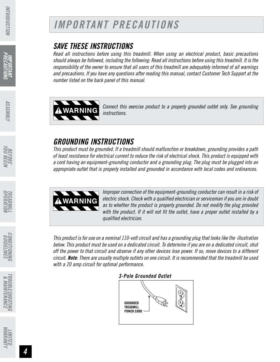 Important precautions, Save these instructions, Grounding instructions | Warning | Triumph 700T User Manual | Page 3 / 26