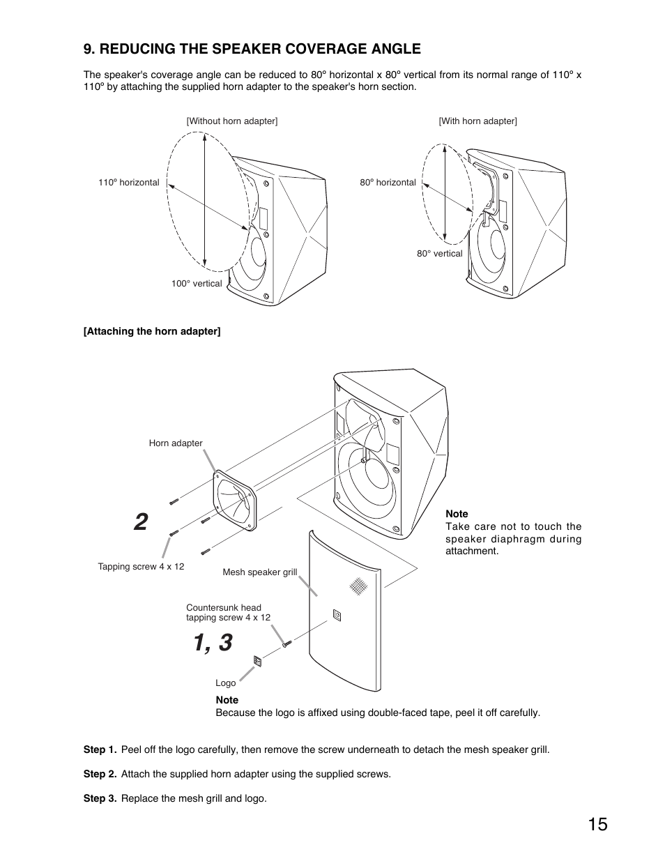 Reducing the speaker coverage angle | TOA Electronics F-2000B User Manual | Page 15 / 20