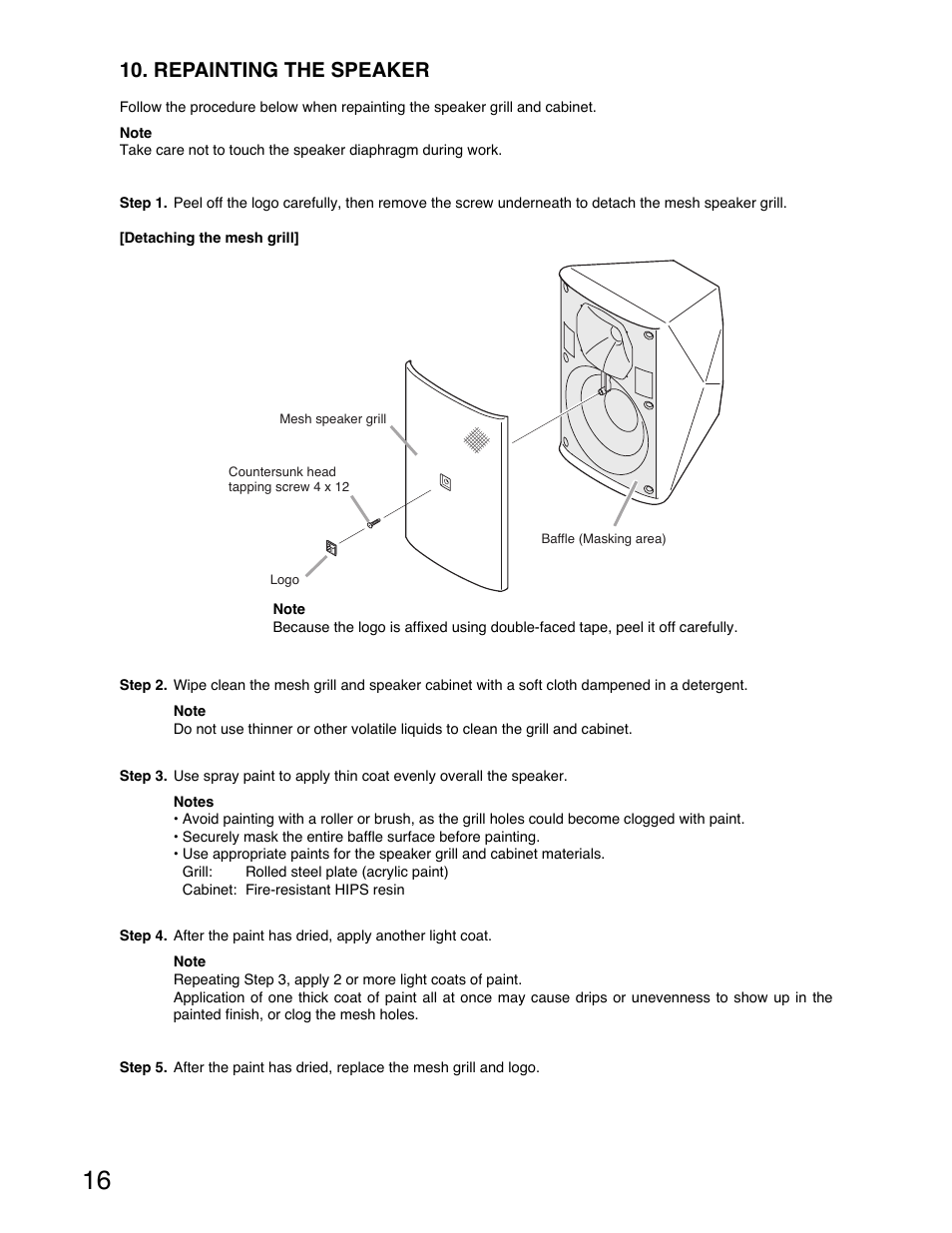 Repainting the speaker | TOA Electronics F-2000B User Manual | Page 16 / 20