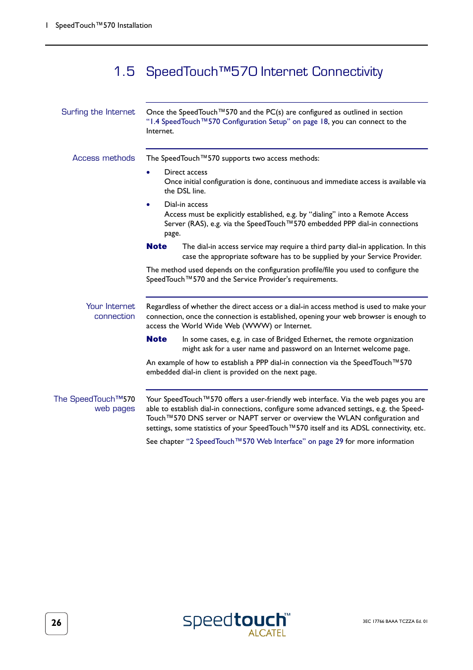 5 speedtouch™570 internet connectivity, Surfing the internet, Access methods | Your internet connection, Speedtouch, 570 internet connectivit | TOA Electronics SPEEDTOUCH 570 User Manual | Page 26 / 48