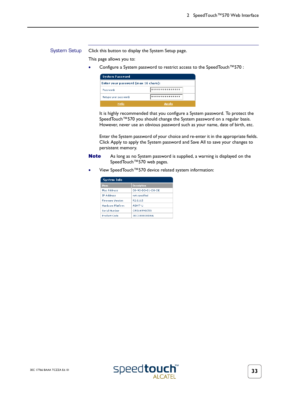 System setup | TOA Electronics SPEEDTOUCH 570 User Manual | Page 33 / 48