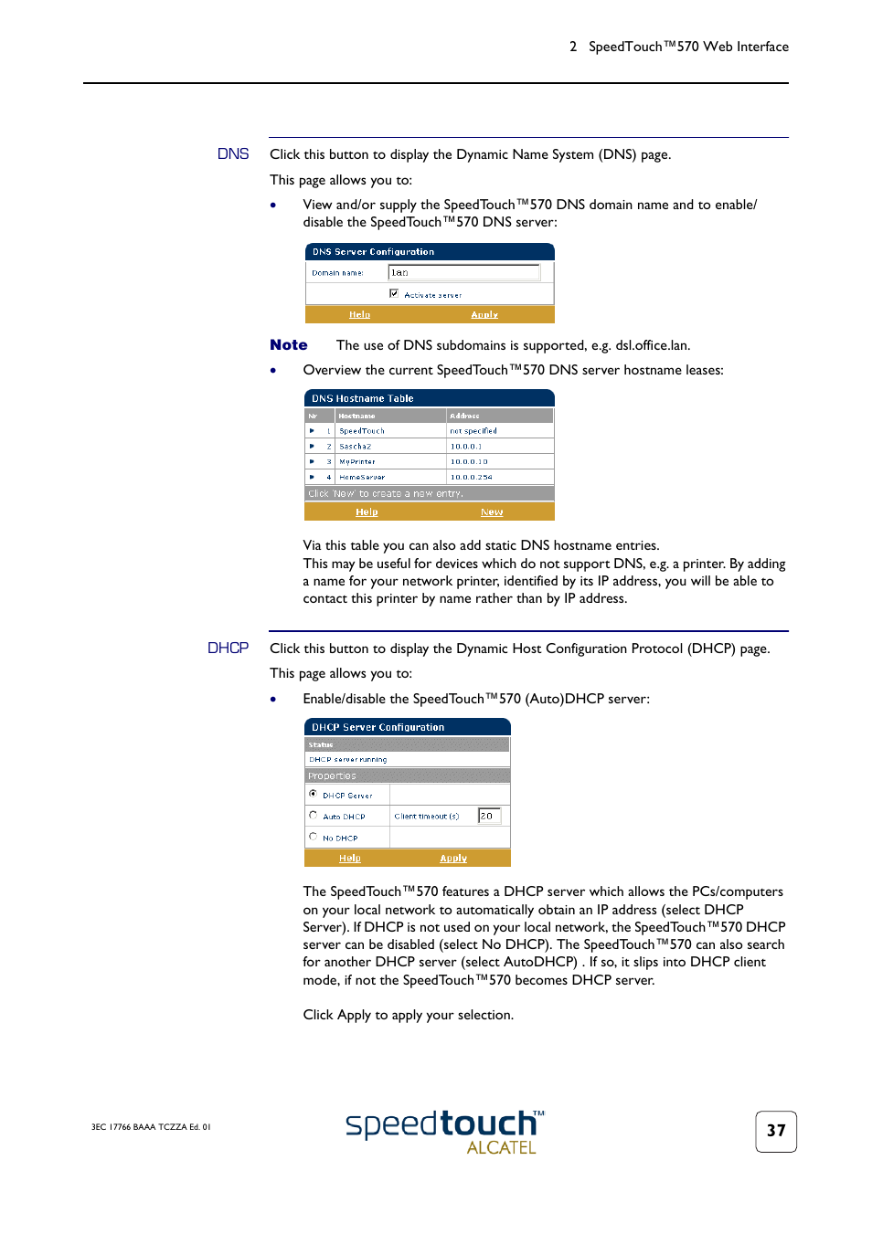 Dhcp | TOA Electronics SPEEDTOUCH 570 User Manual | Page 37 / 48