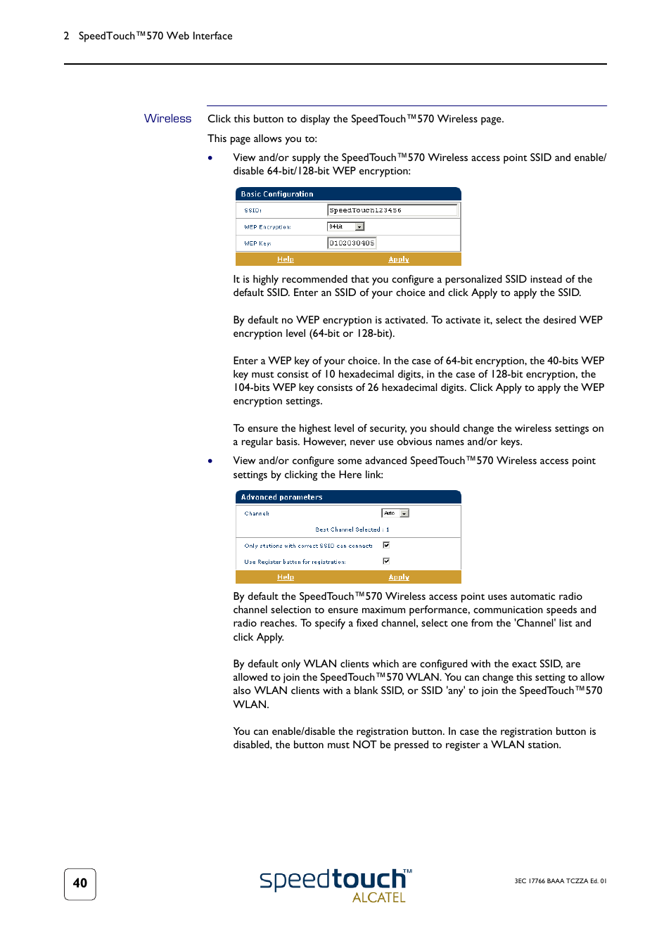 Wireless, As described in | TOA Electronics SPEEDTOUCH 570 User Manual | Page 40 / 48