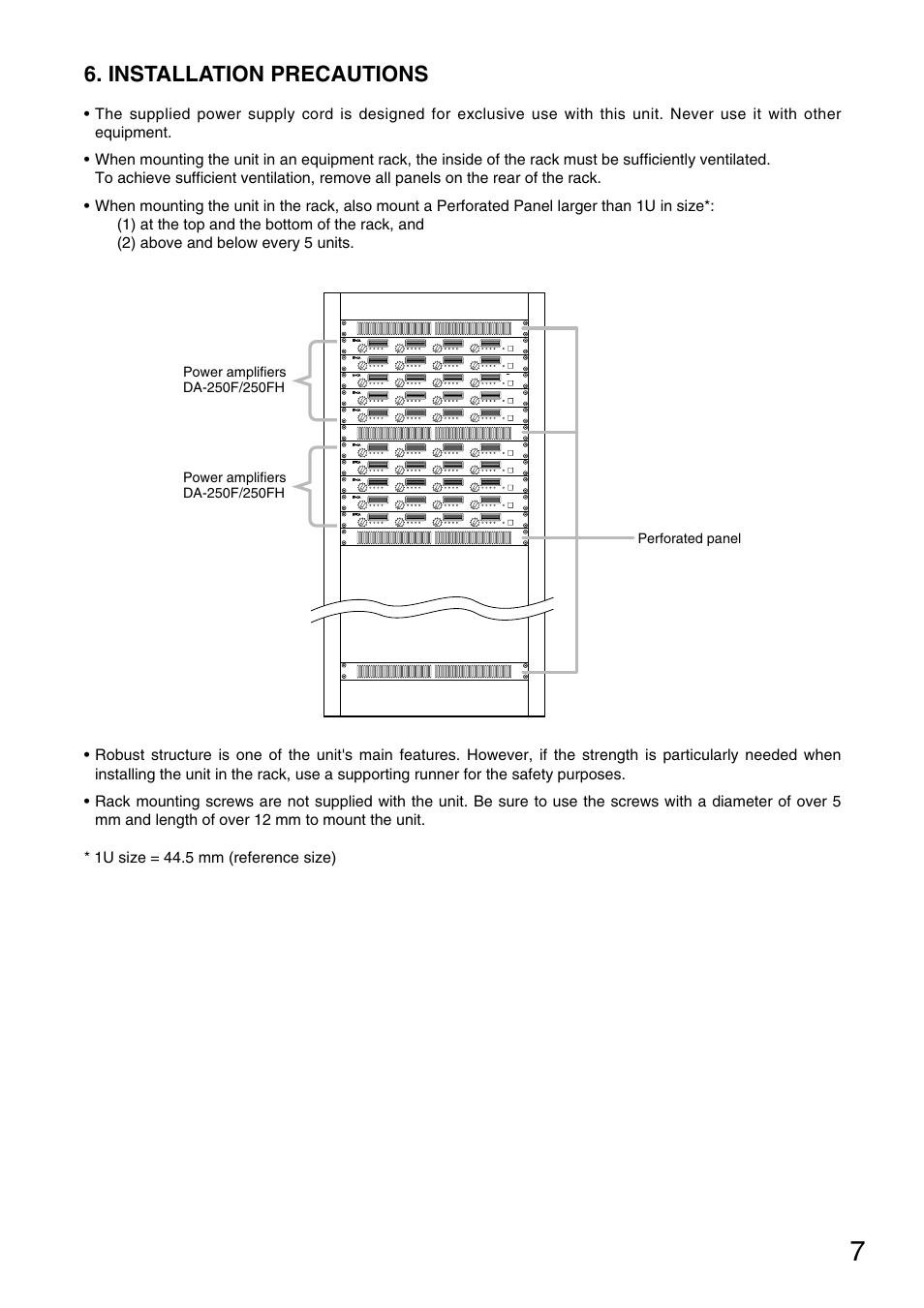 Installation precautions | TOA Electronics DA-250FH CU User Manual | Page 7 / 20