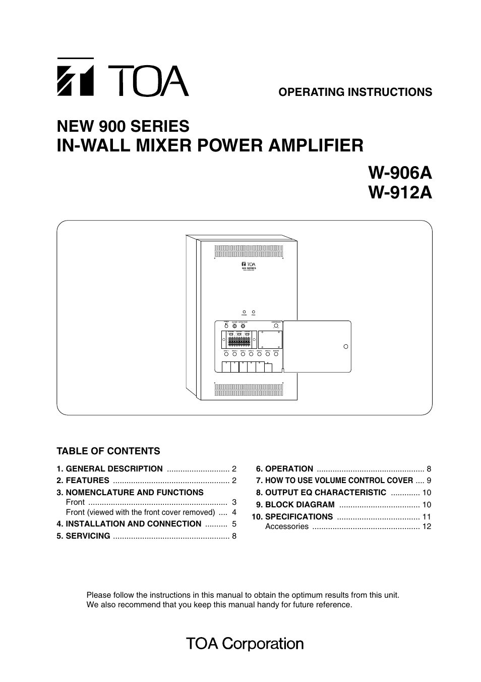 TOA Electronics W-906A User Manual | 12 pages