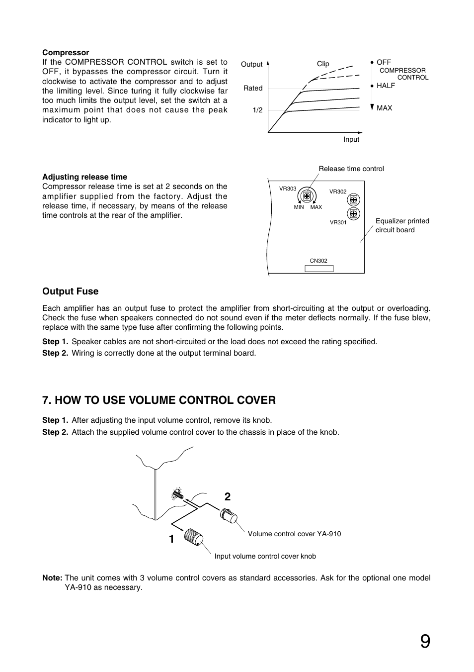 How to use volume control cover, Output fuse | TOA Electronics W-906A User Manual | Page 9 / 12