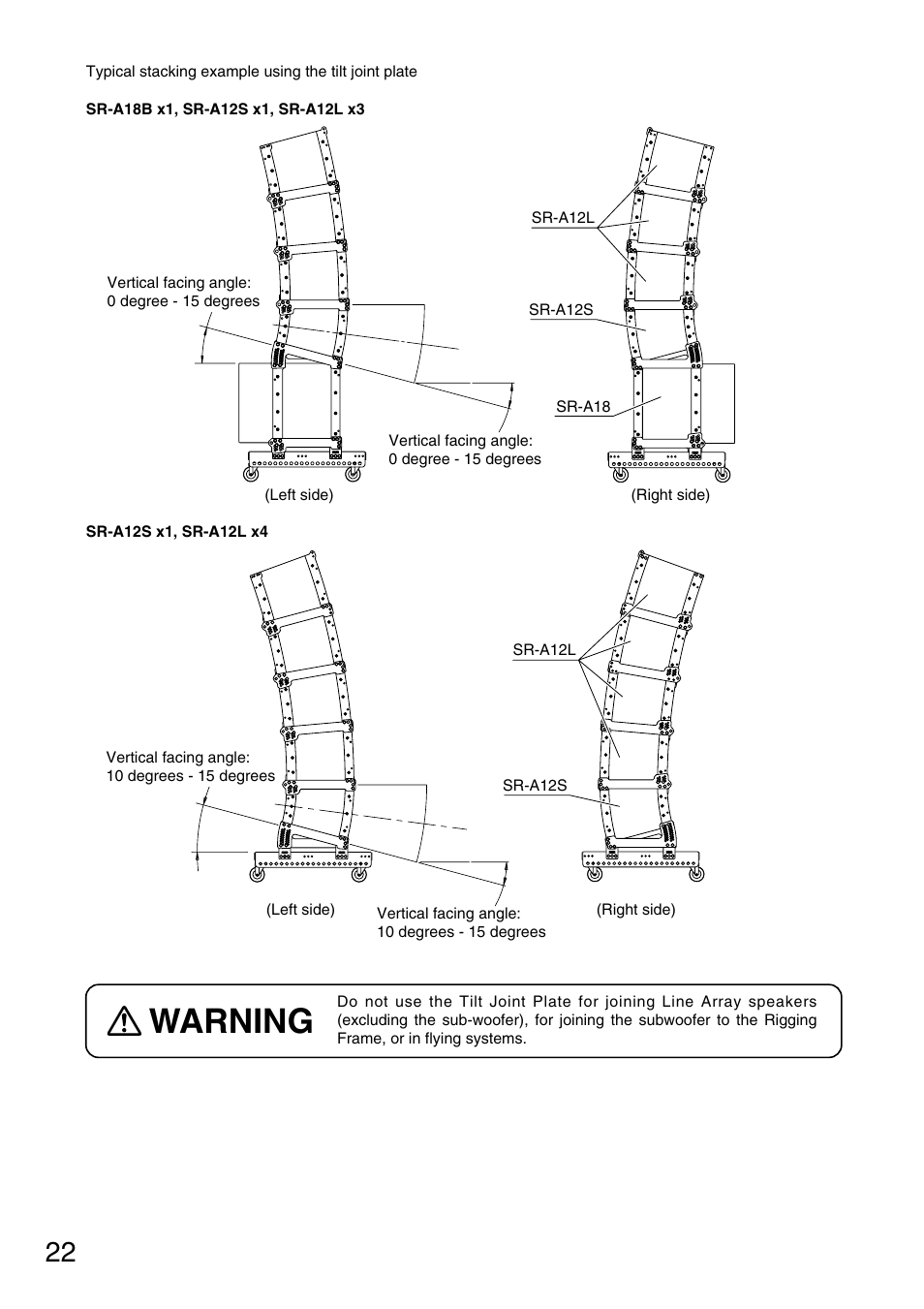 Warning | TOA Electronics SR-A12SWP User Manual | Page 22 / 24