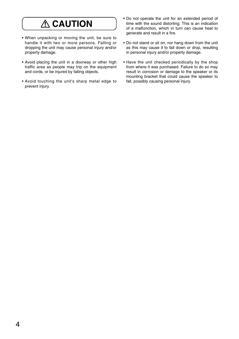 Caution | TOA Electronics SR-A12SWP User Manual | Page 4 / 24