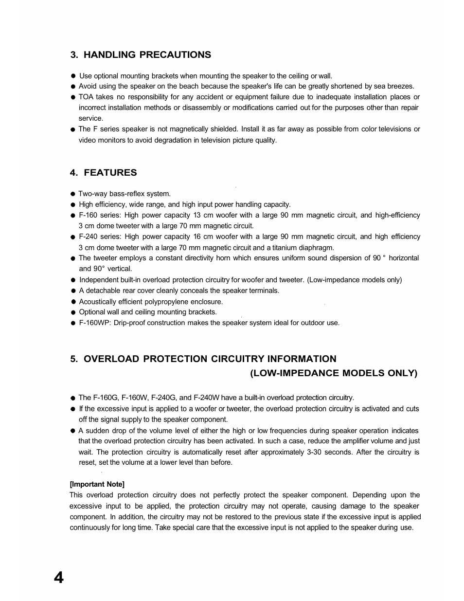 TOA Electronics F-160W User Manual | Page 4 / 16